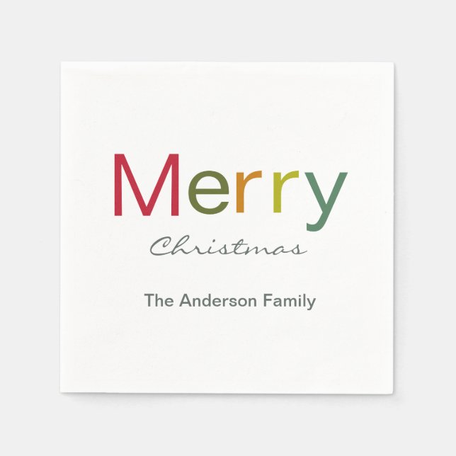 Fröhliche Weihnachts farbenfrohe Textfamilie Serviette (Vorderseite)