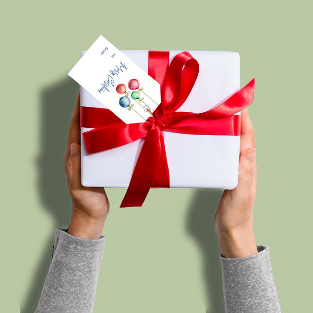 Fröhliche Weihnachts-farbenfrohe Wasserfarben-Orna Geschenkanhänger (Merry Christmas Watercolor ornaments custom gift tag. )