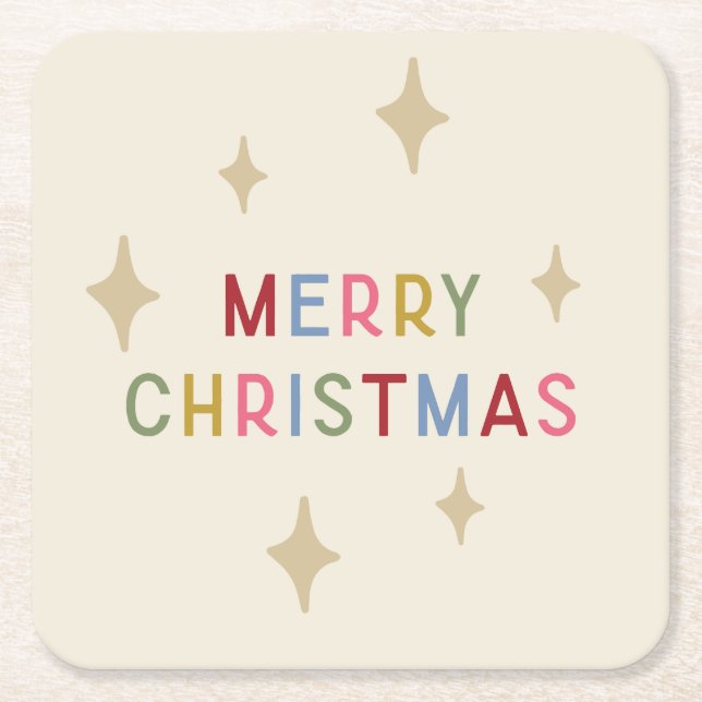 Fröhliche Weihnachts-farbige Mod Typografie mit St Rechteckiger Pappuntersetzer (Vorderseite)