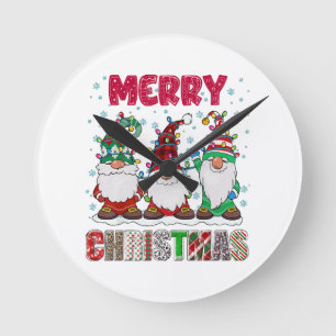 Fröhliche Weihnachts-Gnom-Familie Lustiger Weihnac Runde Wanduhr