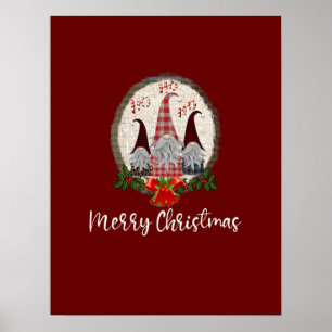 Fröhliche Weihnachts-Gnome Rot, Rustikal, Kariert, Poster