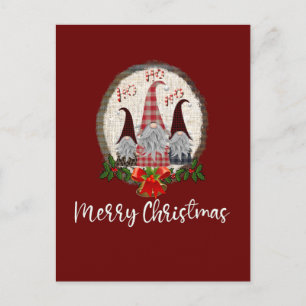 Fröhliche Weihnachts-Gnome Rot, Rustikal, Kariert, Postkarte