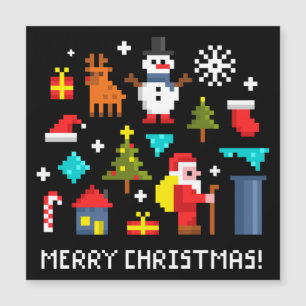 Fröhliche Weihnachts-Pixel-Cartoons Magnetkarte