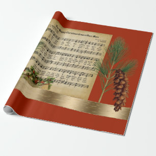 Fröhliche Weihnachts-Vintage-Musik mit Kiefernzwei Geschenkpapier