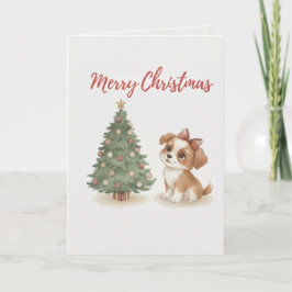 Fröhliche Weihnachts-Welpenkarte Süßer Hund mit Ba Karte