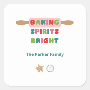 Fröhliche Weihnachtsaufkleber 'Baking Spirits Brig Quadratischer Aufkleber