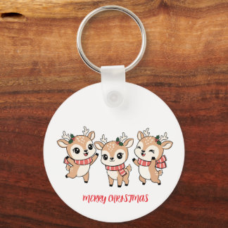 Fröhliche Weihnachtsbabyhirsche Schlüsselanhänger
