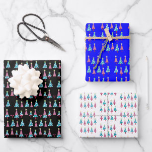 Fröhliche Weihnachtsbäume-Blatt Geschenkpapier Set