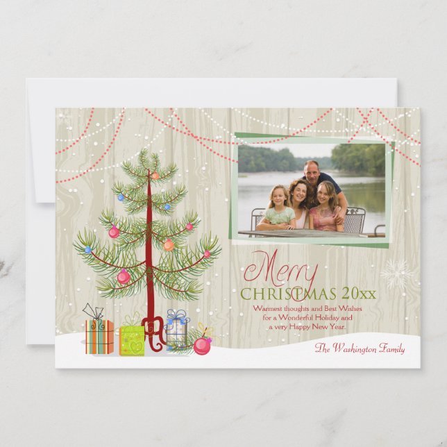 Fröhliche Weihnachtsbaumholzplankkarte Weihnachtsf Feiertagskarte (Vorderseite)