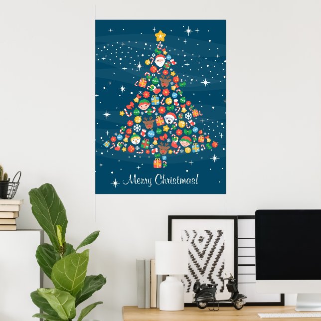 Fröhliche Weihnachtsbaummuster auf Blue Poster (Heimbüro)