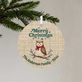 Fröhliche Weihnachtsbeige niedliche Eule grün Ornament Aus Metall