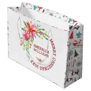 Fröhliche Weihnachtsblumenstraußdesign Große Geschenktüte