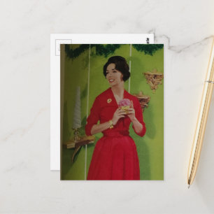 Fröhliche Weihnachtsdame der 1950er Jahre in einem Postkarte