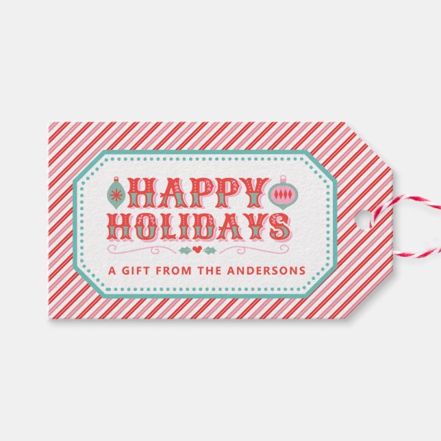 Fröhliche Weihnachtsfeier | Happy Holidays Geschenkanhänger (Vorderseite (Horizontal))