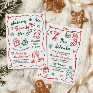 Fröhliche Weihnachtsfeier mit handgezeichneten Ele Einladung