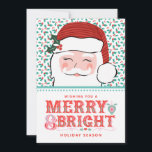 Fröhliche Weihnachtsfeier | Rosa und Rot Holly Feiertagskarte<br><div class="desc">Diese Karte zeigt ein fröhliches Santa Gesicht mit einem Urlaubssegment in einem modernen viktorianischen Stil Typografie auf einem rosa und roten Hintergrund. Sie können mit Ihren Namen personalisieren.</div>