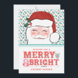 Fröhliche Weihnachtsfeier | Rosa und Rot Holly Feiertagskarte<br><div class="desc">Diese Karte zeigt ein fröhliches Santa Gesicht mit einem Urlaubssegment in einem modernen viktorianischen Stil Typografie auf einem rosa und roten Hintergrund. Sie können mit Ihren Namen personalisieren.</div>