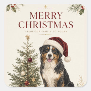 Fröhliche Weihnachtsgrüße für Hundebesitzer Quadratischer Aufkleber