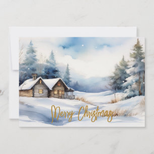 Fröhliche Weihnachtskabine in schneelandschaft Feiertagskarte