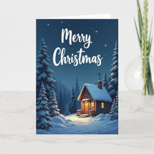 Fröhliche Weihnachtskarte für eine verschneite Hüt Karte