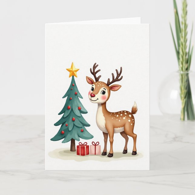 Fröhliche Weihnachtskarte mit Hirsch Karte (Vorderseite)