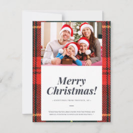 fröhliche Weihnachtskarte mit kariertem und rotem Feiertagskarte