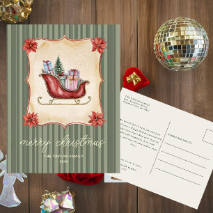 Fröhliche Weihnachtskarte Vintage-Schlitten Feiertagspostkarte