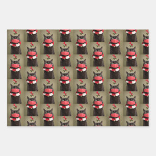 Fröhliche Weihnachtskatze im Gesicht Maske unter  Geschenkpapier Set