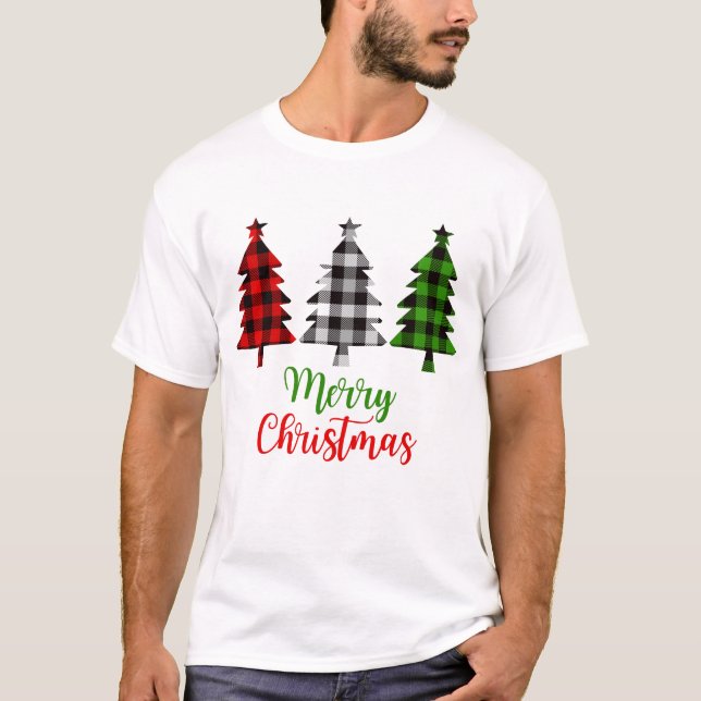 Fröhliche Weihnachtskugel Kariert Red White Green  T-Shirt (Vorderseite)