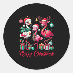Fröhliche Weihnachtslichter Flamingo Weihnachtsman Runder Aufkleber