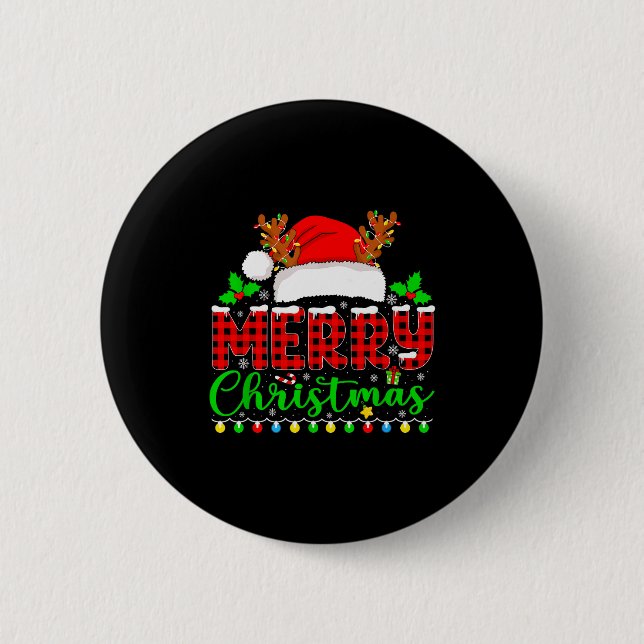 Fröhliche Weihnachtslichter Lustige Xmas Pjs Männe Button (Vorderseite)