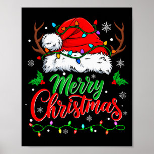 Fröhliche Weihnachtslichter Rote Santa-Mütze Xmas- Poster