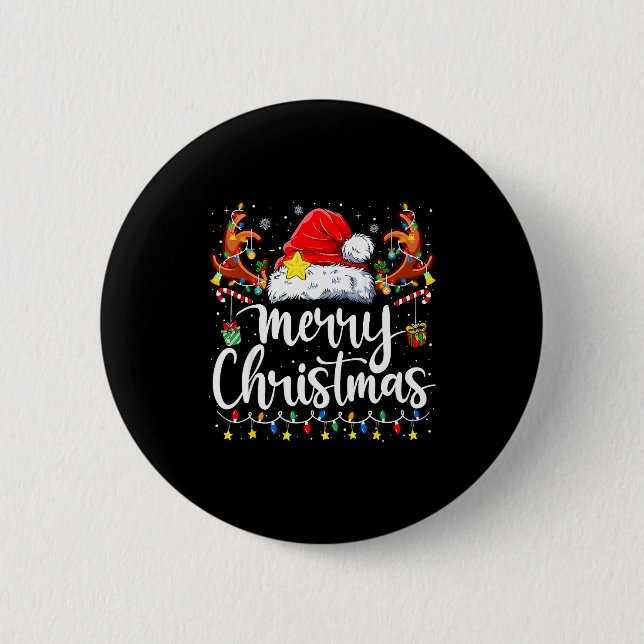 Fröhliche Weihnachtslichter Roter Santa-Hut Xmas-F Button (Vorderseite)