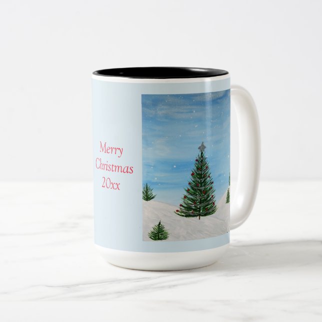 Fröhliche Weihnachtsmalerei Personalisierte Kaffee Zweifarbige Tasse (VorderseiteRechts)