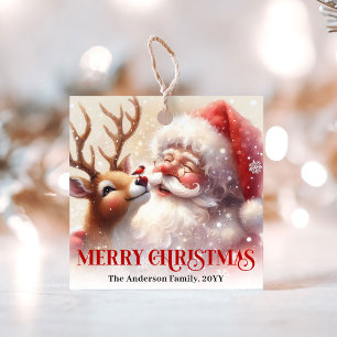 Fröhliche Weihnachtsmann-Rudolph-Geschenkanhänger Geschenkanhänger