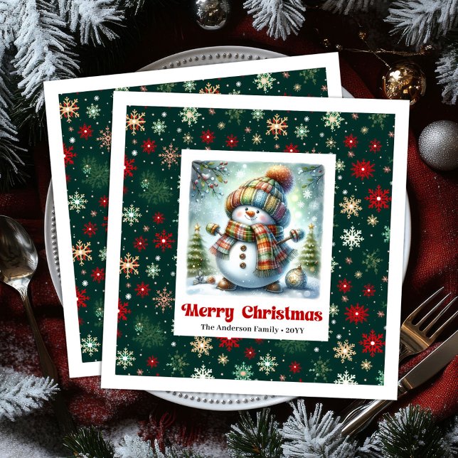 Fröhliche Weihnachtsmann Servietten zum Bearbeiten (Joyful Christmas Snowman Napkins Editable Custom Name Glitter

)