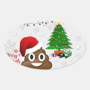 fröhliche Weihnachtspoo emoji Ovaler Aufkleber