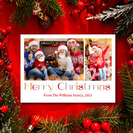 fröhliche Weihnachtsretro-Kalligrafie 2 Fotos Coll Feiertagskarte