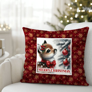 Fröhliche Weihnachtsszene Baby Reh Weihnachts-Kiss Kissen