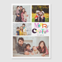 fröhliche Weihnachtstypografie 4 Foto Collage Magnetkarte