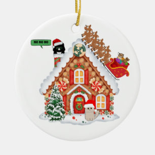 Fröhliche Weihnachtsvisite von Santa Cat und Freun Keramik Ornament