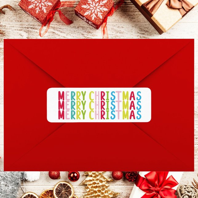 Fröhliche White FroChristmas Wiederholung Text Des (Colorful Bright Merry Christmas White Background Label)