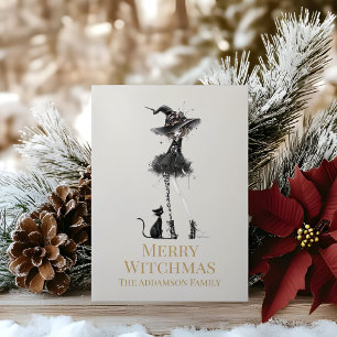 Fröhliche Witchmas Stehende Hexe Individuelle Feie Feiertagskarte