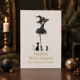 Fröhliche Witchmas Stehende Hexe Individuelle Feie Feiertagskarte