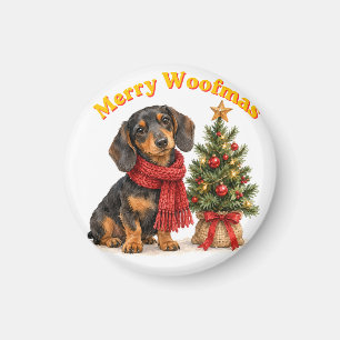 Fröhliche Woofmas-Dachshund-Weihnachts-Watercolor- Magnet