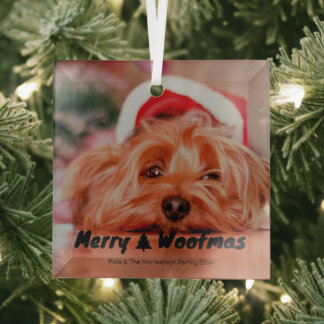 Fröhliche Woofmas-Hunde-Foto Weihnachten Ornament Aus Glas