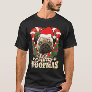 Fröhliche Woofmas Mops mit Weihnachtsmann Hut Hund T-Shirt