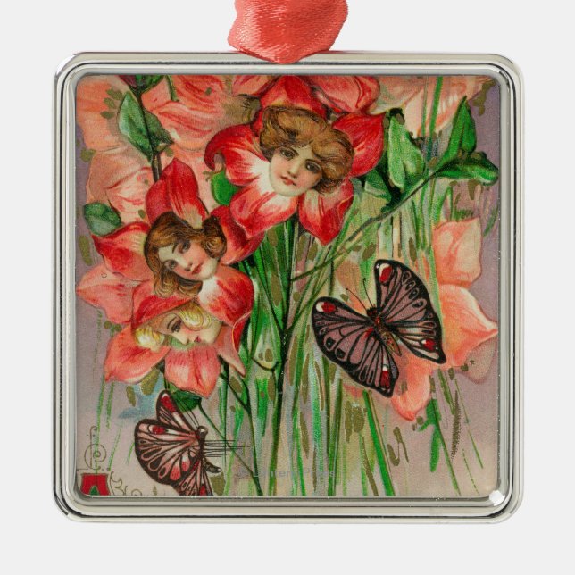 Fröhlichen Ostern mit Frauen-HauptBlumen Silbernes Ornament (Vorne)