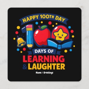 Fröhlicher 100. Schultag Lernen und Lachen Einladung