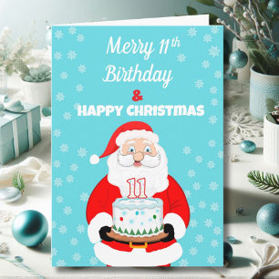 Fröhlicher 11. Geburtstag Weihnachten Santa Karte